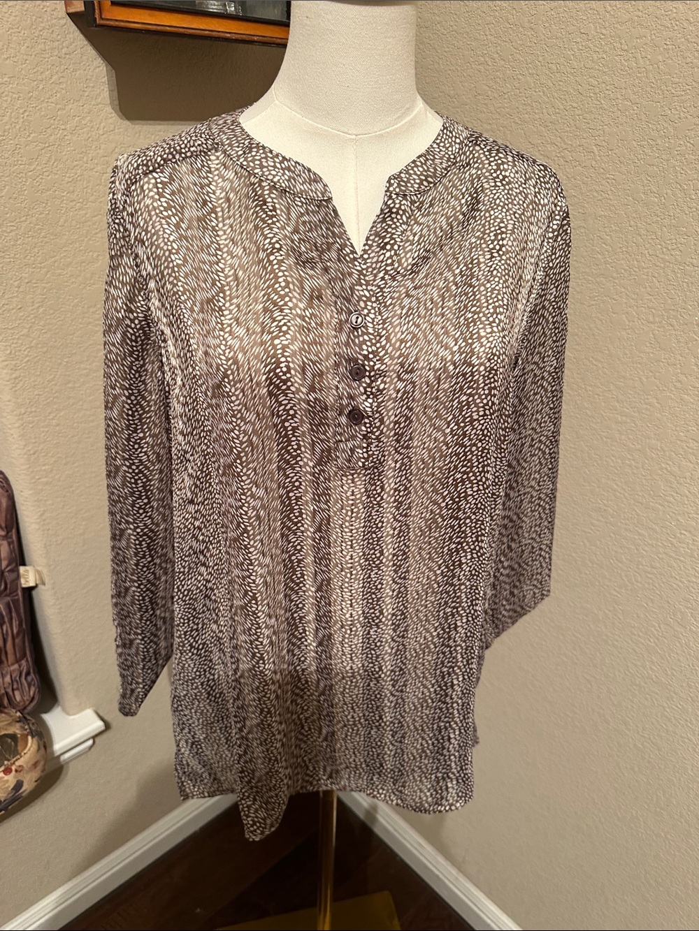 Chico's Brown and White Printed Henley Tunic